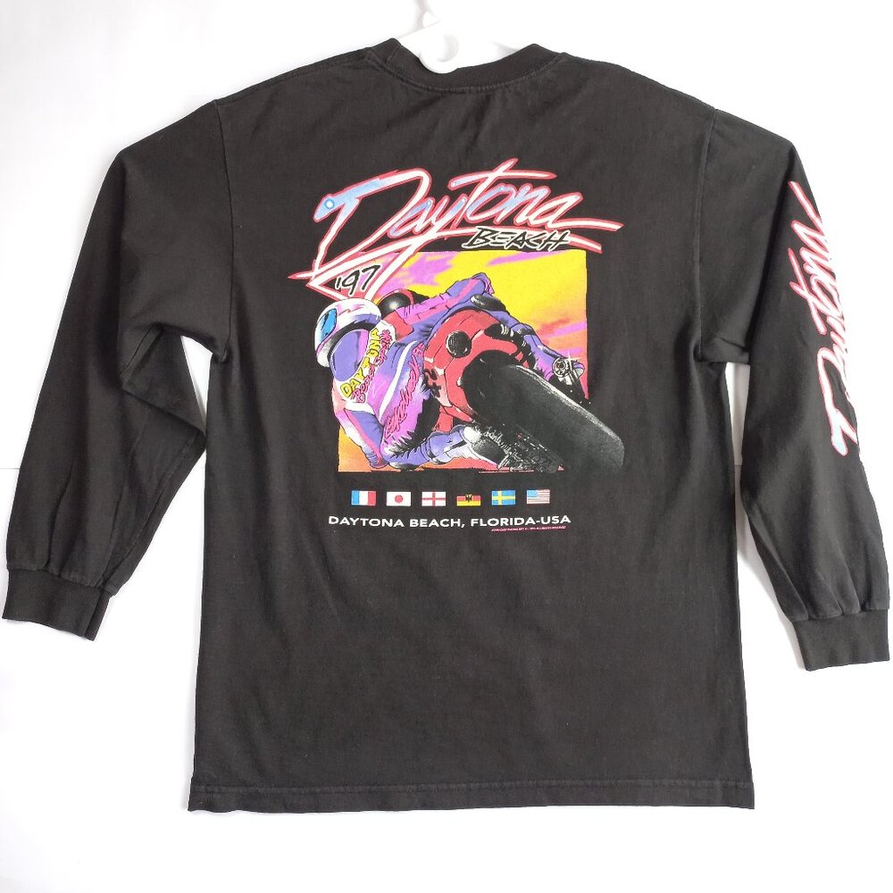 Vintage Super sport bike motorcycle black long sleeve XL Daytona beach VTG Biker